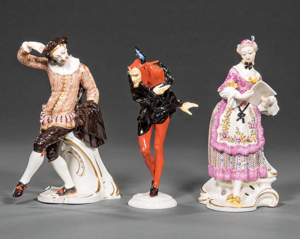 Appraisal: Two Antique Nymphenburg Porcelain Commedia dell'Arte Figures of Scaramuz and