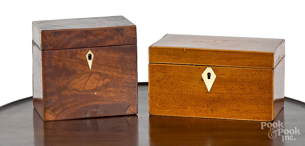 Appraisal: Two George III mahogany tea caddies Exclusive on Bidsquare Two