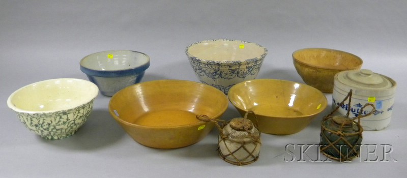 Appraisal: Nine Pieces of Assorted Domestic Pottery and Stoneware three yellowware