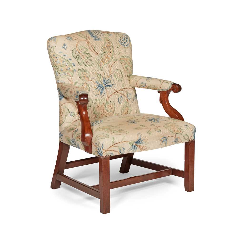 Appraisal: GEORGIAN STYLE MAHOGANY UPHOLSTERED OPEN ARMCHAIR TH CENTURY cm wide