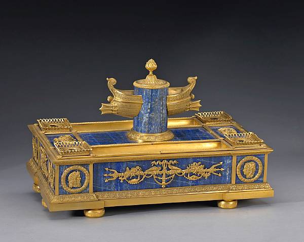 Appraisal: A Russian Neoclassical gilt bronze and lapis lazuli desk stand