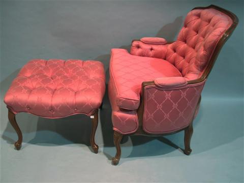 Appraisal: LOUIS XVI STYLE BERGERE AND OTTOMAN th century rose upholstery