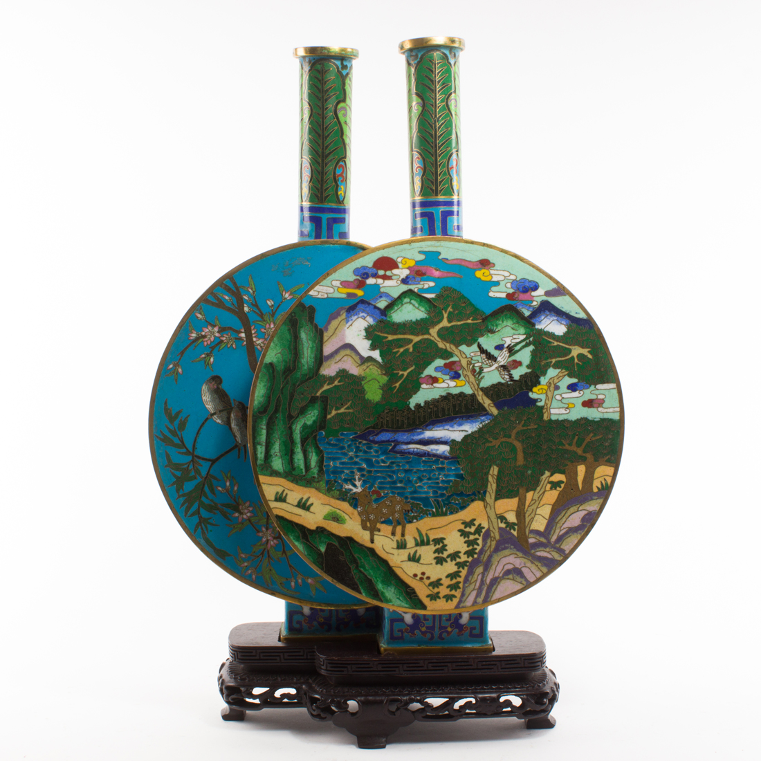 Appraisal: CHINESE CLOISONNE ENAMEL CONJOINED MOON FLASK VASE Chinese cloisonne enamel