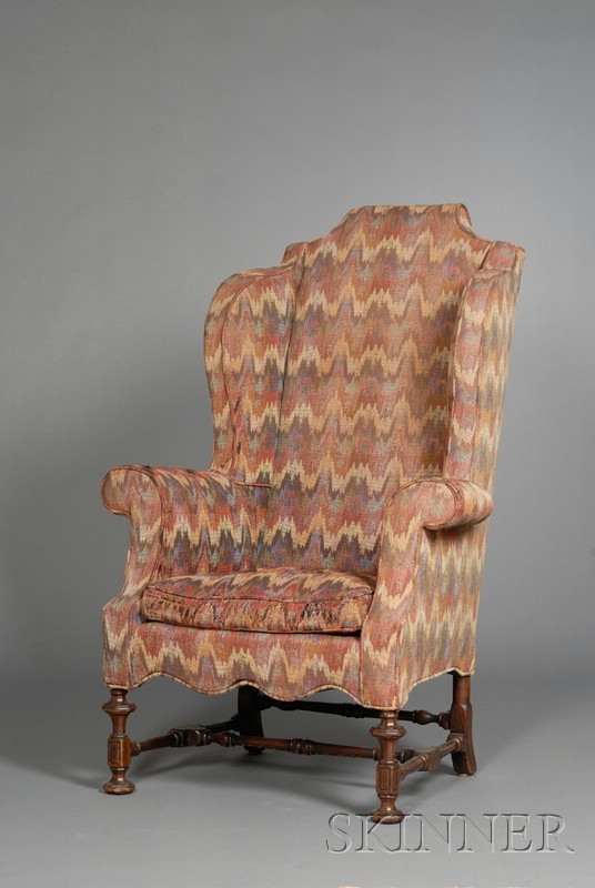 Appraisal: Spanish Baroque Walnut Wing Chair early th century of typical