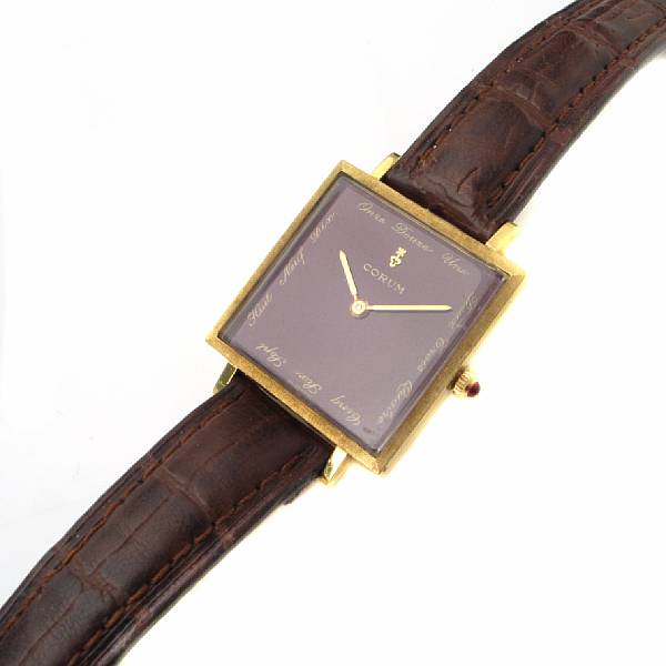 Appraisal: An eighteen karat gold wristwatch Corum the square case strap