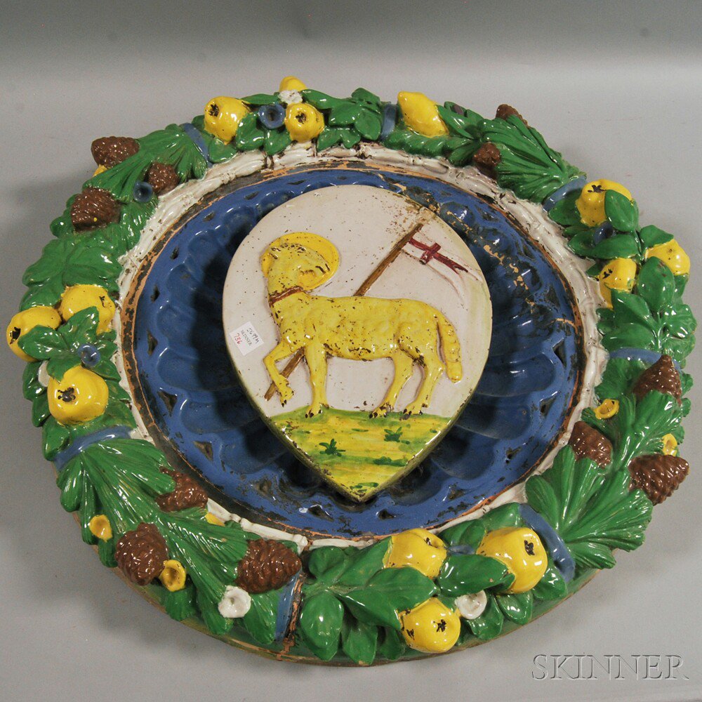 Appraisal: Della Robbia-style Roundel with central medallion depicting a goat carrying