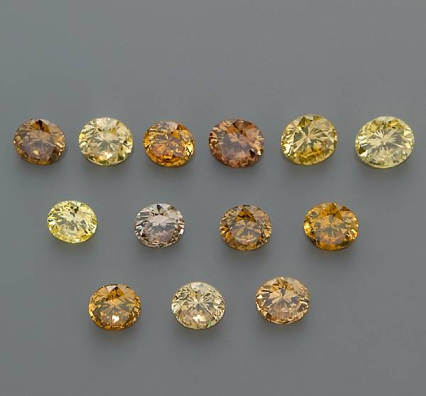 Appraisal: A collection of unmounted colored diamonds comprising thirteen round brilliant-cut