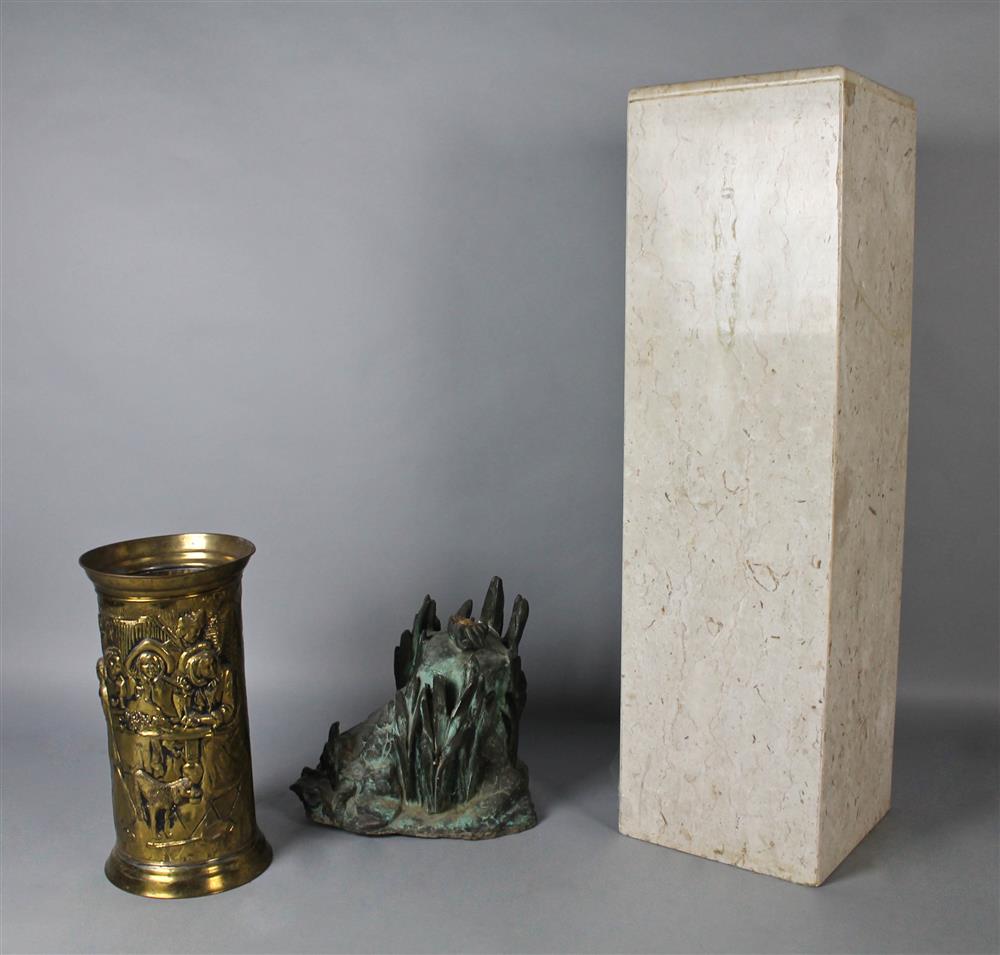 Appraisal: FRISHMUTH BRONZE FOUNTAIN BASE WHITE MARBLE PEDESTAL AND PRESSED BRASS