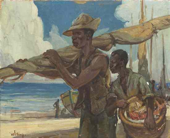 Appraisal: William Edouard Scott American - The Daily Catch oil on