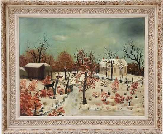 Appraisal: American school first half th century WINTER FARM SCENE oil