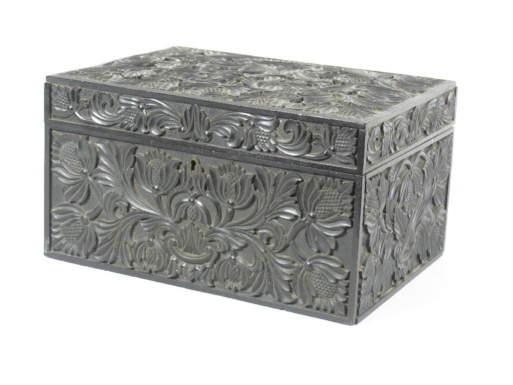 Appraisal: A th Century Ceylonese Ebony Box with hinged cover profusely