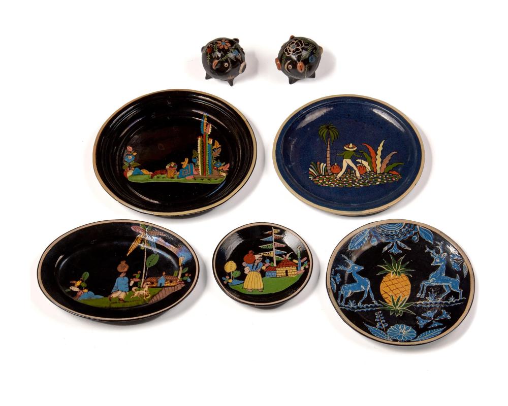 Appraisal: A group of Tlaquepaque campesino pottery serving items Circa s-