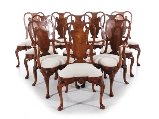 Appraisal: Queen Anne style carved walnut dining chairs set of ten