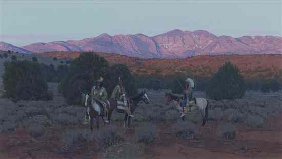 Appraisal: John Brent Jarvis American b Three Native Americans on Horseback