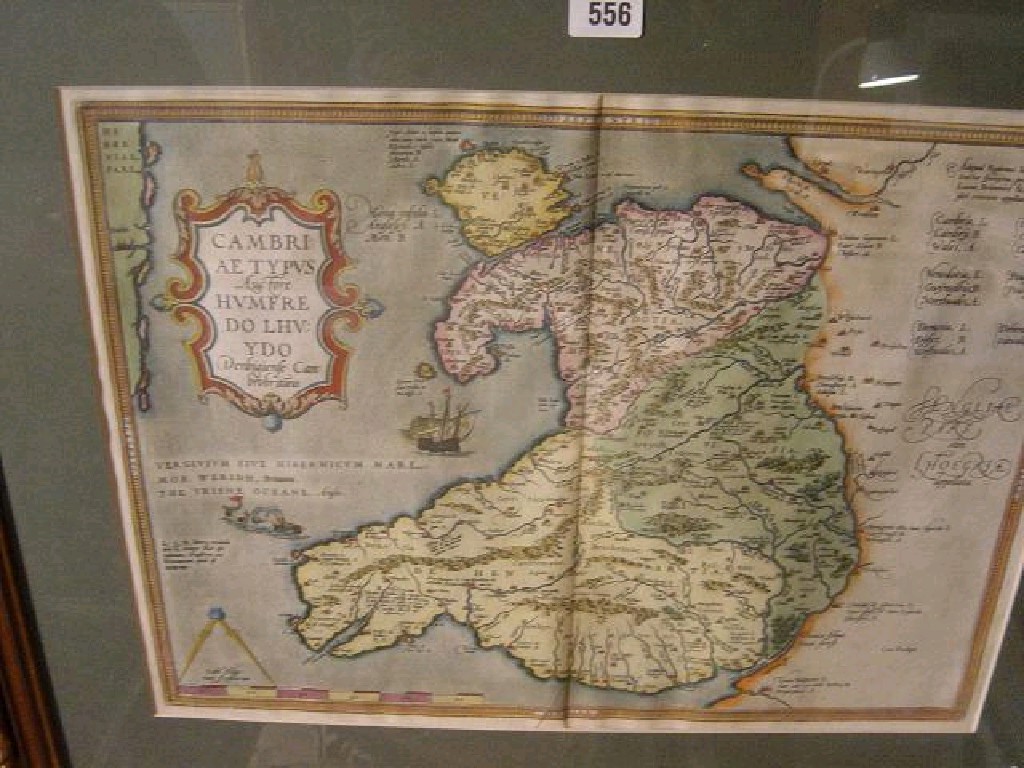 Appraisal: An th century coloured map of Wales with cartouche inscribed