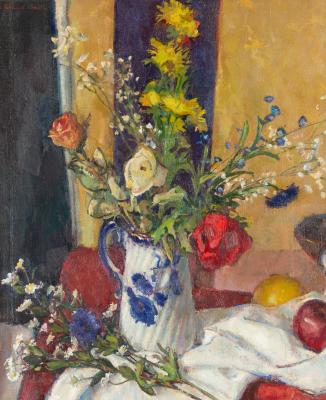 Appraisal: Richard Smith th Century Still Life with Jug of Flowers