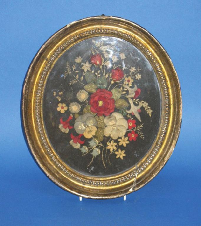 Appraisal: A VICTORIAN FELT AND NEEDLEWORK PICTURE OF A SPRAY OF