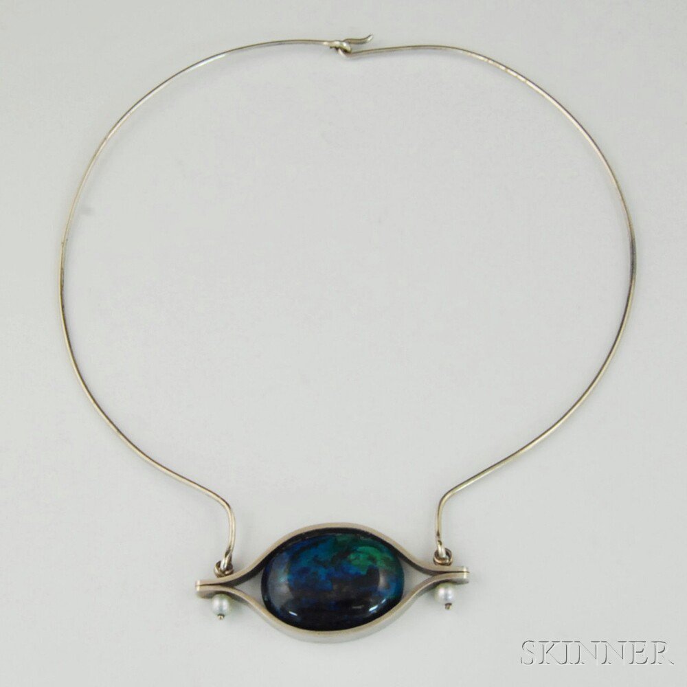 Appraisal: Albert Welker Sterling Silver and Turquoise Artist-designed Necklace torque necklace