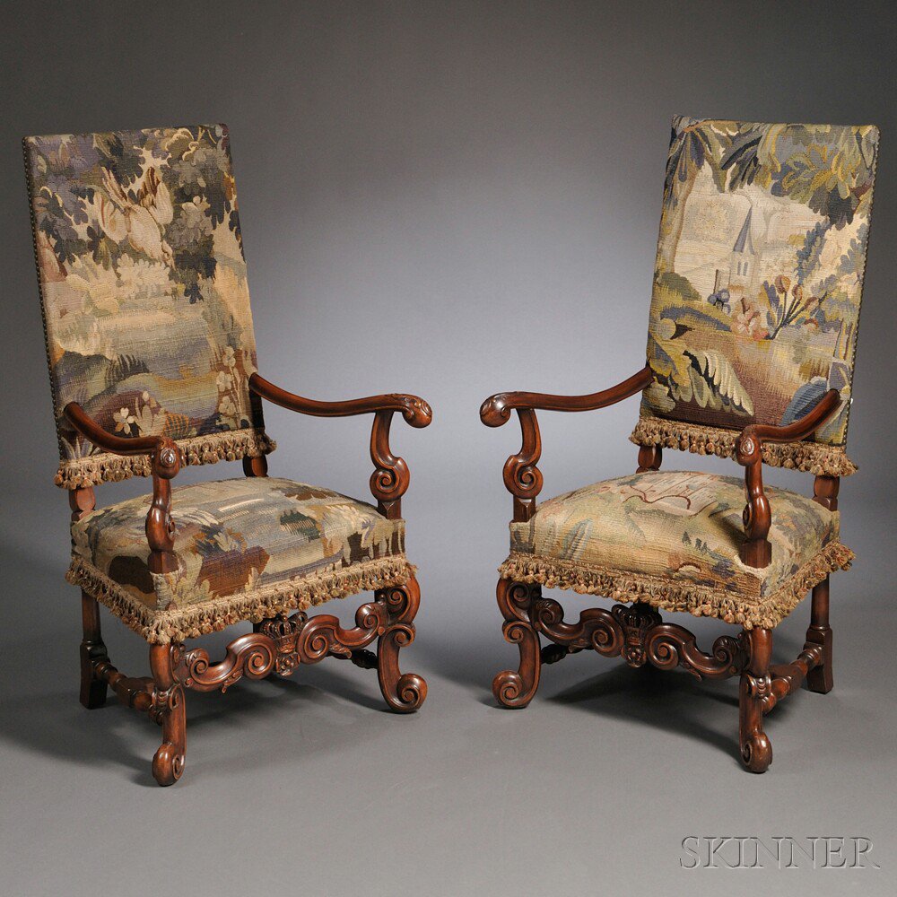 Appraisal: Pair of Baroque-style Walnut Armchairs late th early th century