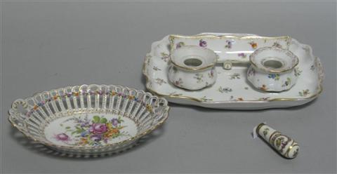 Appraisal: DRESDEN PORCELAIN INKSTAND Richard Klemm with scattered flowers together with