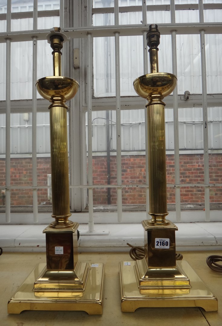 Appraisal: A pair of modern brass table lamps of Corinthian column