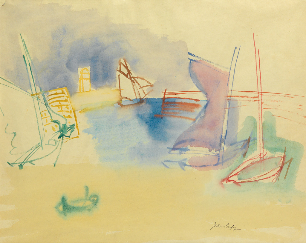 Appraisal: JEAN DUFY Bateaux de P che au Port Watercolor on