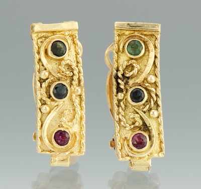 Appraisal: A Pair of Gold and Gemstone Clip Earrings k yellow