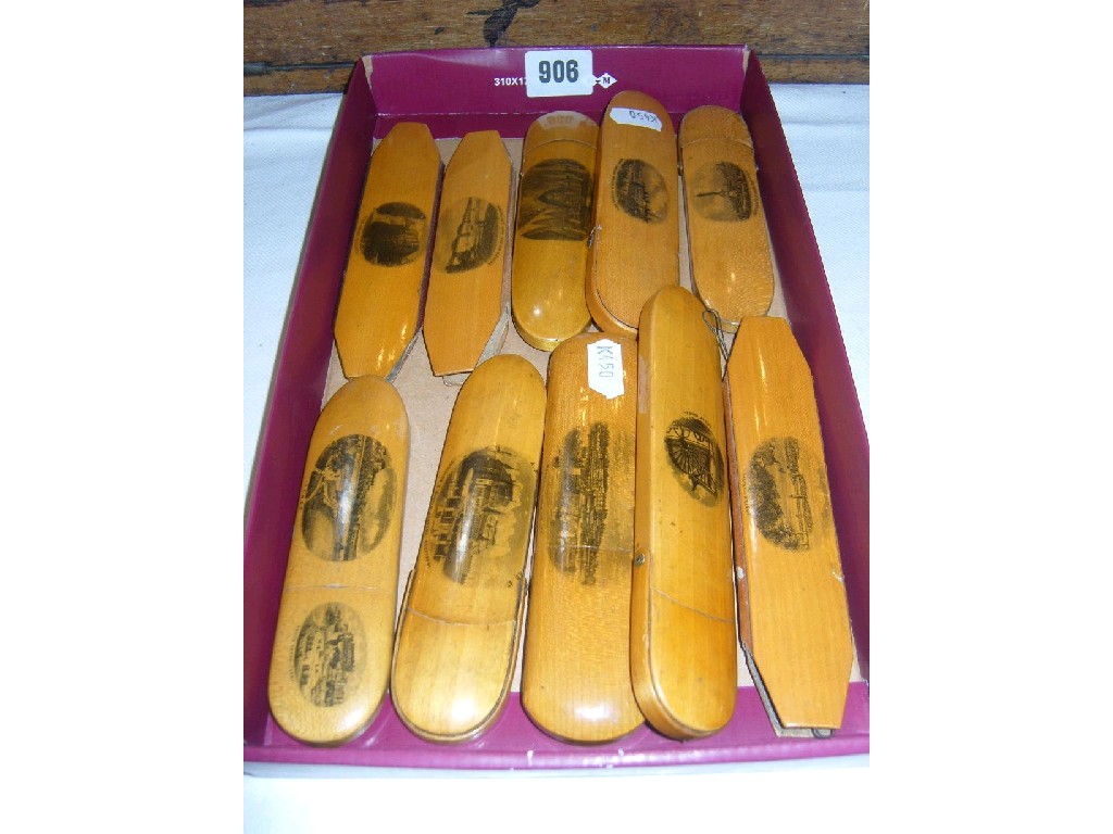 Appraisal: A collection of ten Mauchline ware spectacle cases comprising Salt