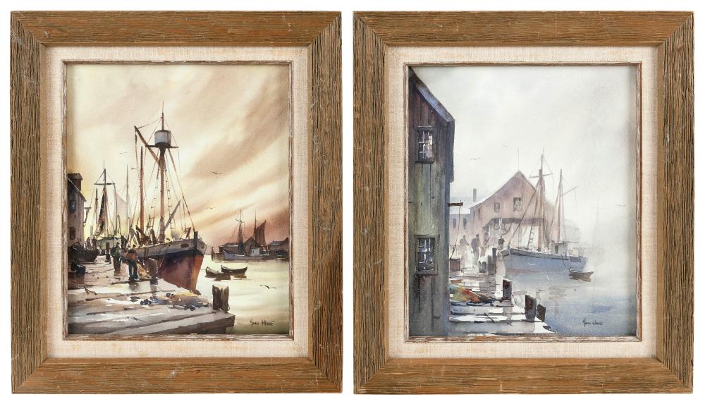 Appraisal: JOHN CUTHBERT HARE MASSACHUSETTS FLORIDA - PAIR OF DOCK SCENES