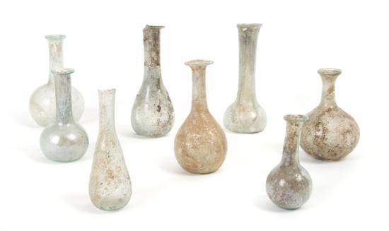 Appraisal: A Collection of Eight Roman Glass Flasks and Unguentariums Height