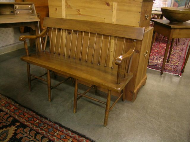 Appraisal: Early American style maple bench with spindle back and double-brace