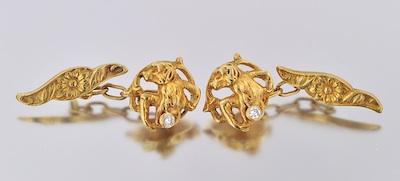 Appraisal: A Pair of Gold and Diamond Dog Cufflinks k yellow