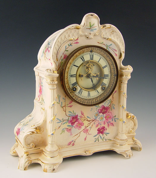 Appraisal: ROYAL BONN NO ANSONIA PORCELAIN MANTLE CLOCK Circa early 's