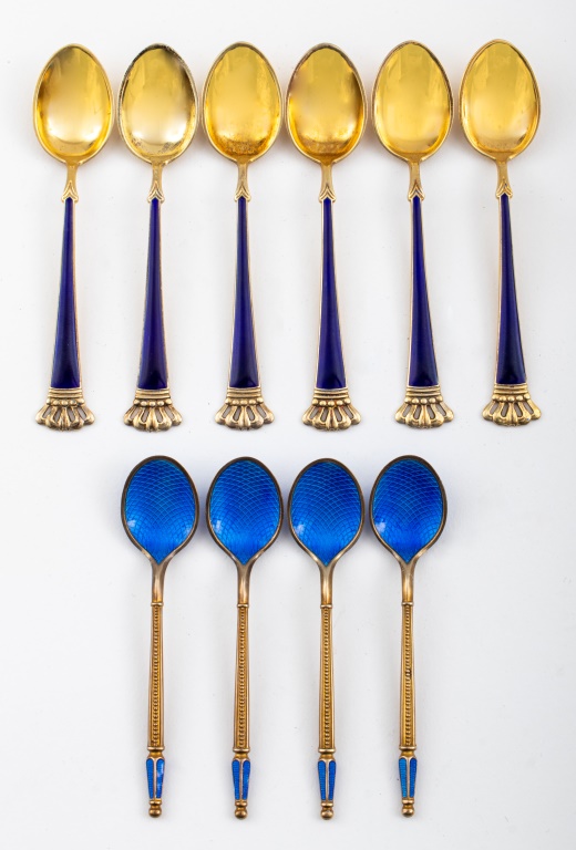 Appraisal: DANISH SILVER GILT BLUE ENAMEL DEMITASSE SPOONS A Harlequin set