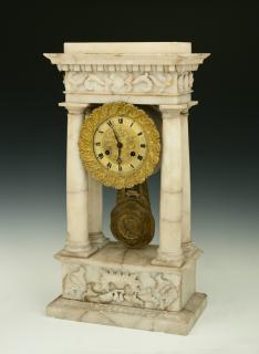 Appraisal: French Carved Marble Portico Clock th c time and strike