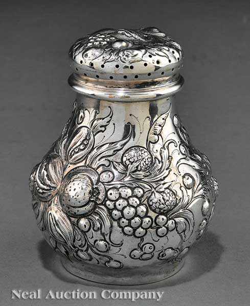 Appraisal: A Continental Silver Repouss Muffineer mid- th c raised baluster