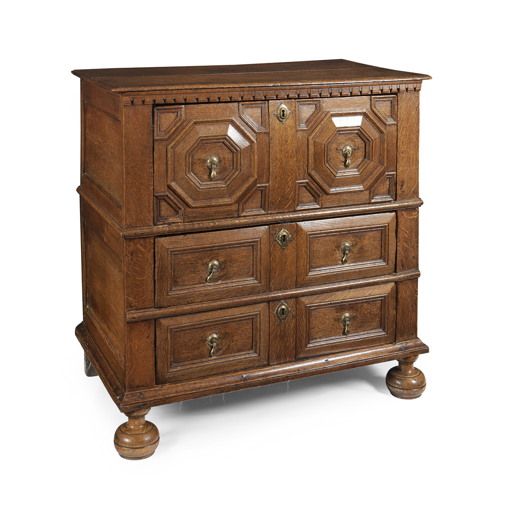 Appraisal: CHARLES II OAK CHEST OF DRAWERS TH CENTURY the rectangular