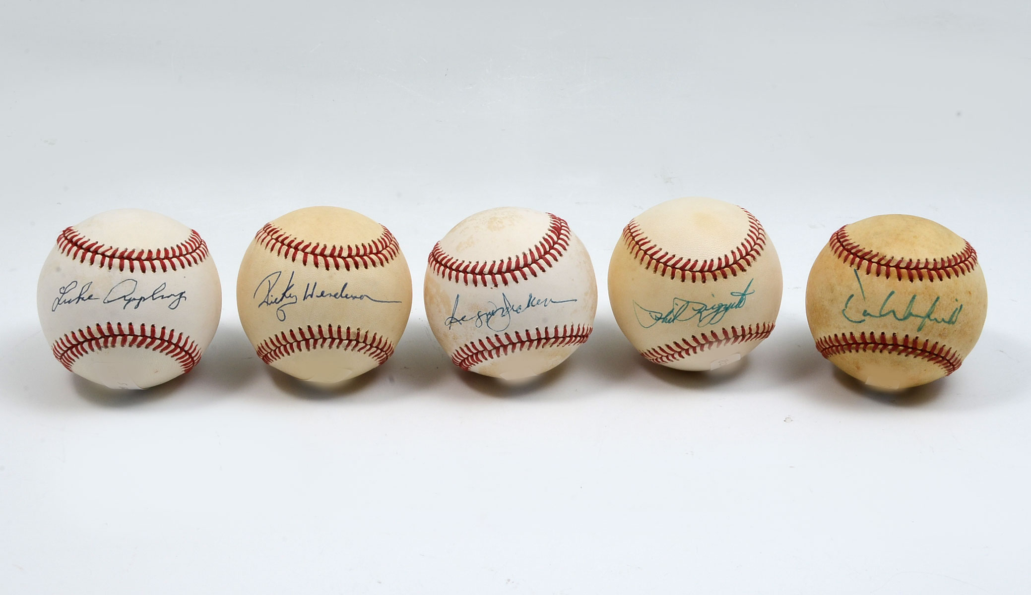 Appraisal: FIVE MLB SUPERSTAR AUTOGRAPHED BASEBALLS Phil Rizzuto American League ball