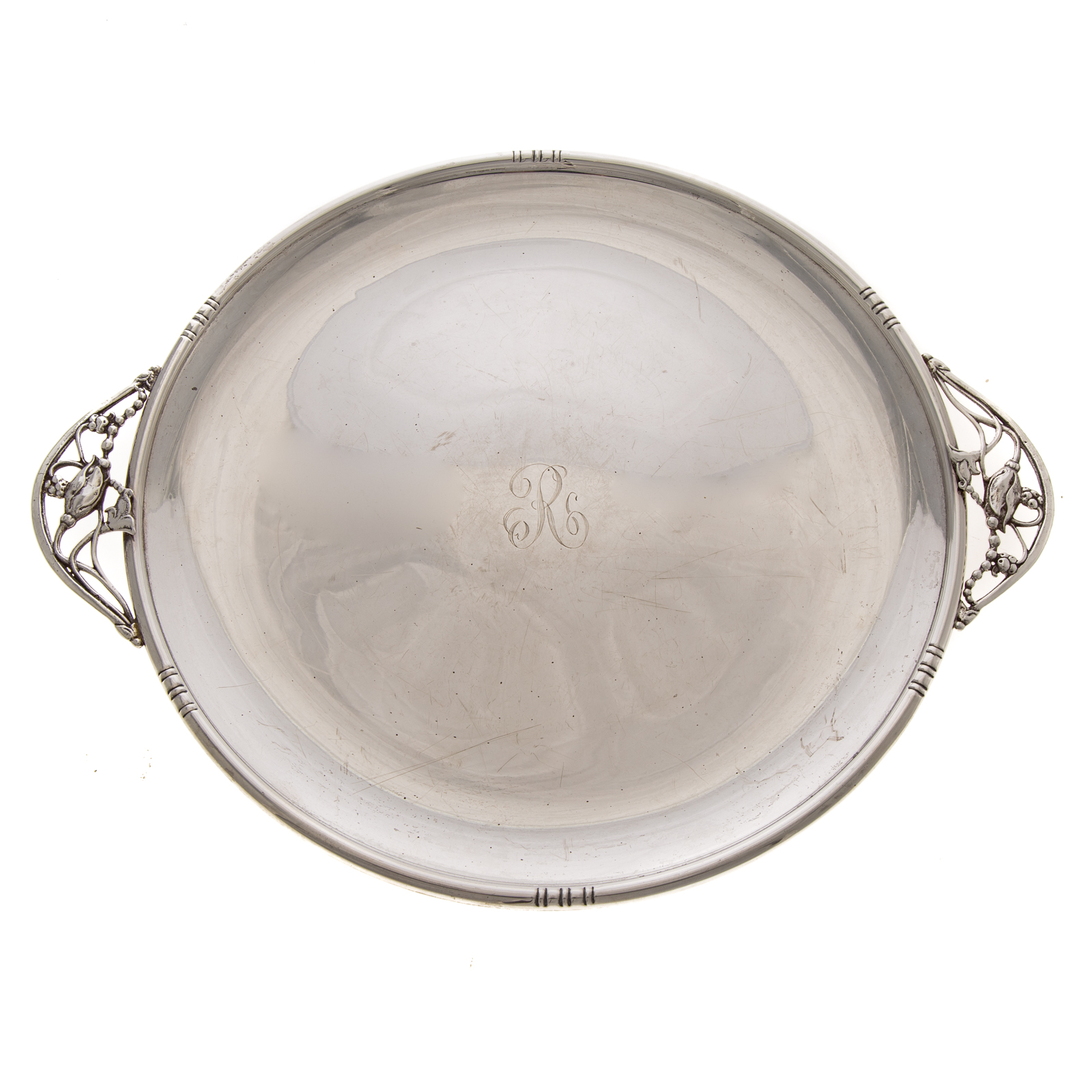 Appraisal: GEORG JENSEN-STYLE STERLING PLATTER Circular notched rim with applied openwork