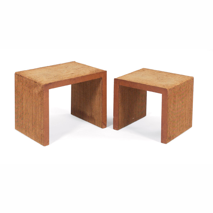 Appraisal: Frank Gehry Easy Edges tables pair s corrugated cardboard forms