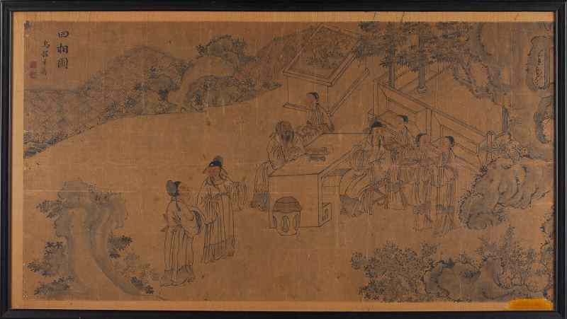 Appraisal: Chinese School Paintingink on silk scholars and attendants in a