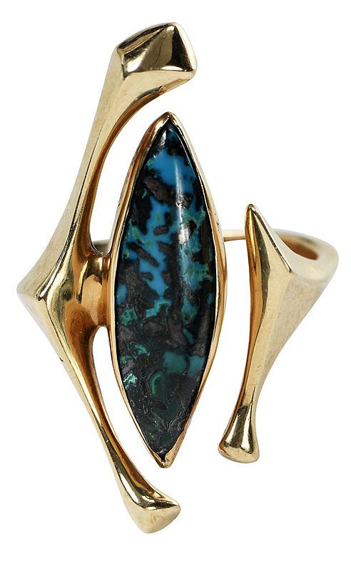 Appraisal: kt Turquoise Ring modernist design one marquise shaped turquoise cabochon