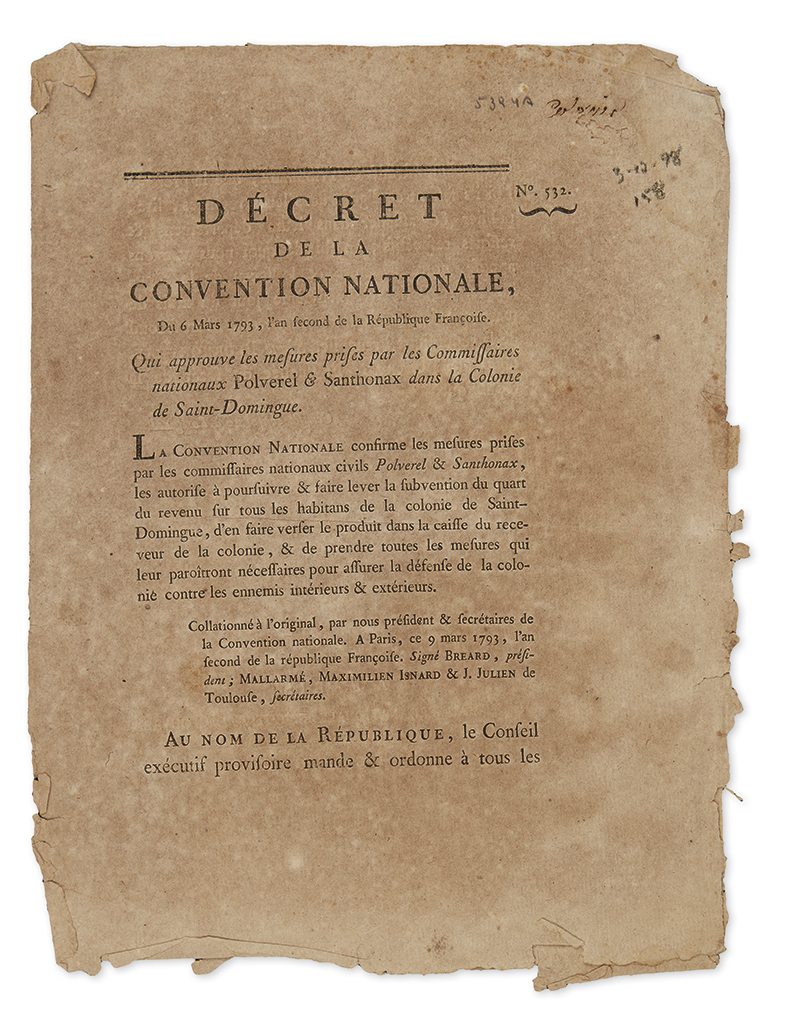 Appraisal: HAITI Group of documents from the revolutionary period printed and