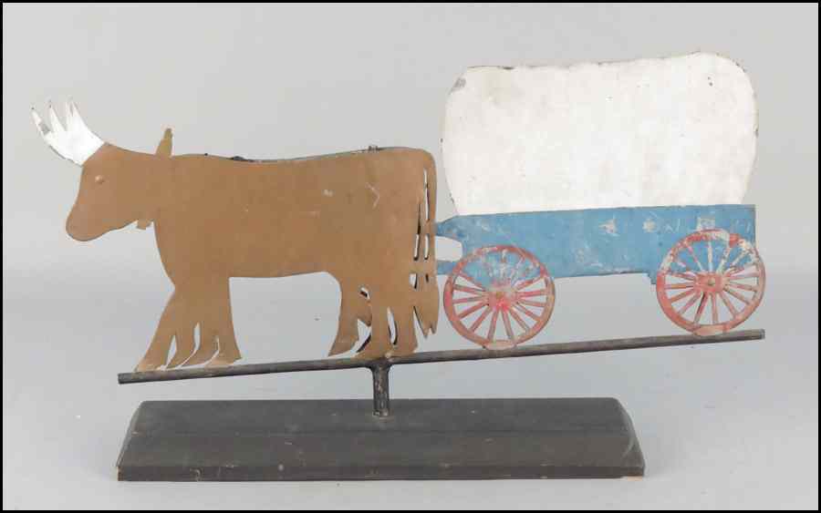 Appraisal: OX AND COVERED WAGON FORM WEATHERVANE Raised on a wood