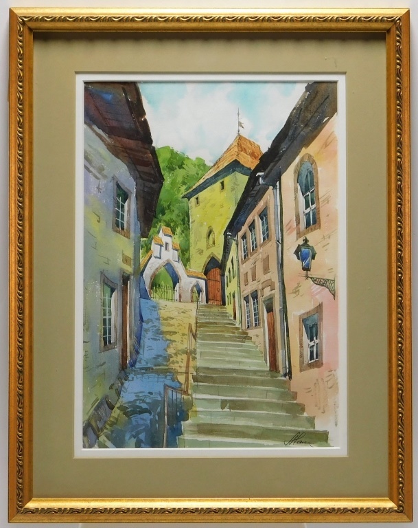 Appraisal: PARISIAN ARCHITECTURAL STREET VIEW WC PAINTING France th Century Depicts