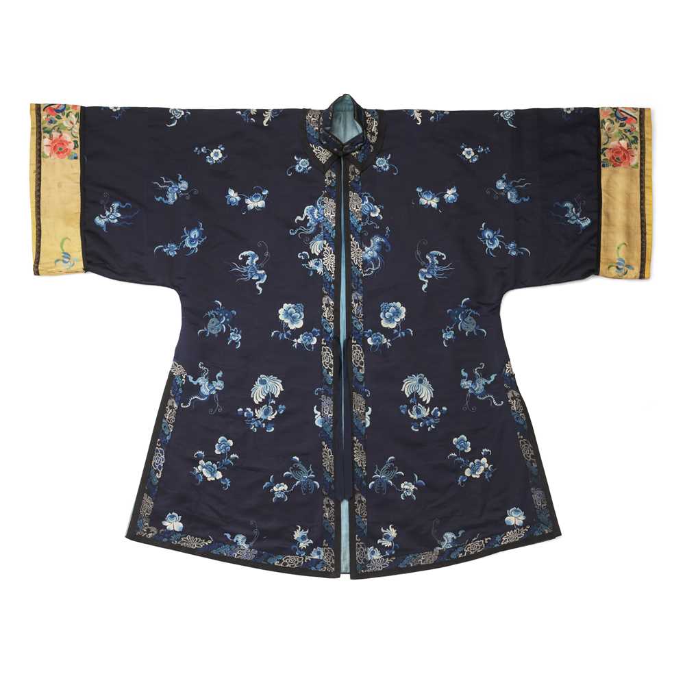 Appraisal: MIDNIGHT-BLUE-GROUND SILK EMBROIDERED LADY'S OVERCOAT LATE QING DYNASTY-REPUBLIC PERIOD TH-