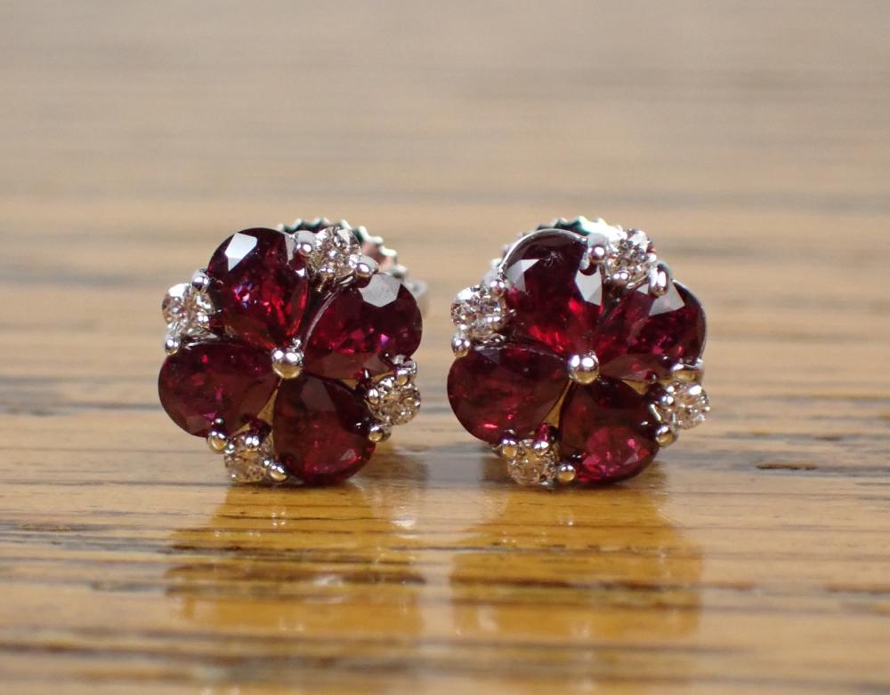 Appraisal: PAIR OF RUBY AND DIAMOND EAR STUDS each k white