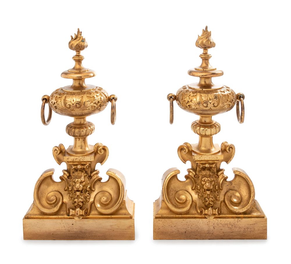 Appraisal: A Pair of Neoclassical Cast Bronze Chenets A Pair of