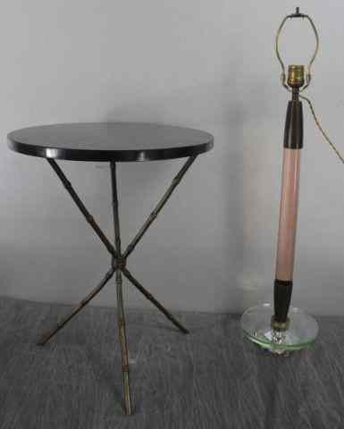 Appraisal: Midcentury Lot of a Pink and Green Glass Lamp withBrass