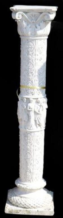 Appraisal: French cast stone garden pedestal column having scrolled Corinthian capital